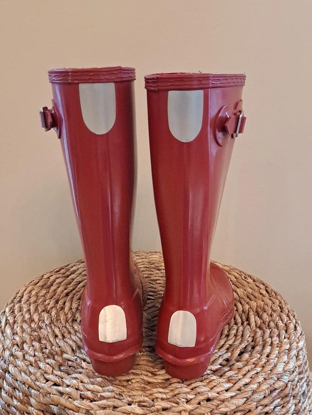 Hunter Youth Classic Preppy Gloss Cherry Red Wellie Rain Tall Buckle Boots B3/G4